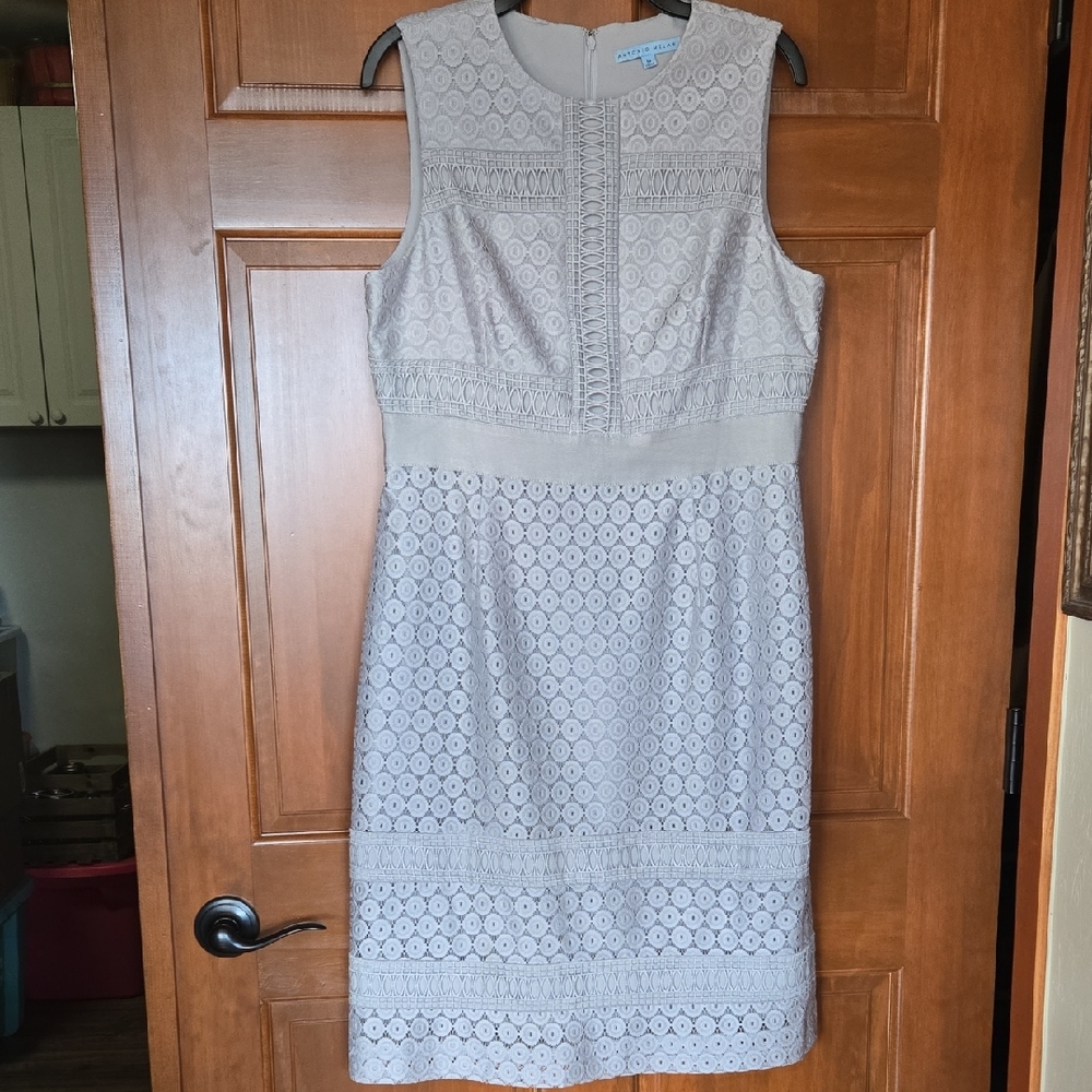 ANTONIO MELANI Light Gray Lace Midi Dress